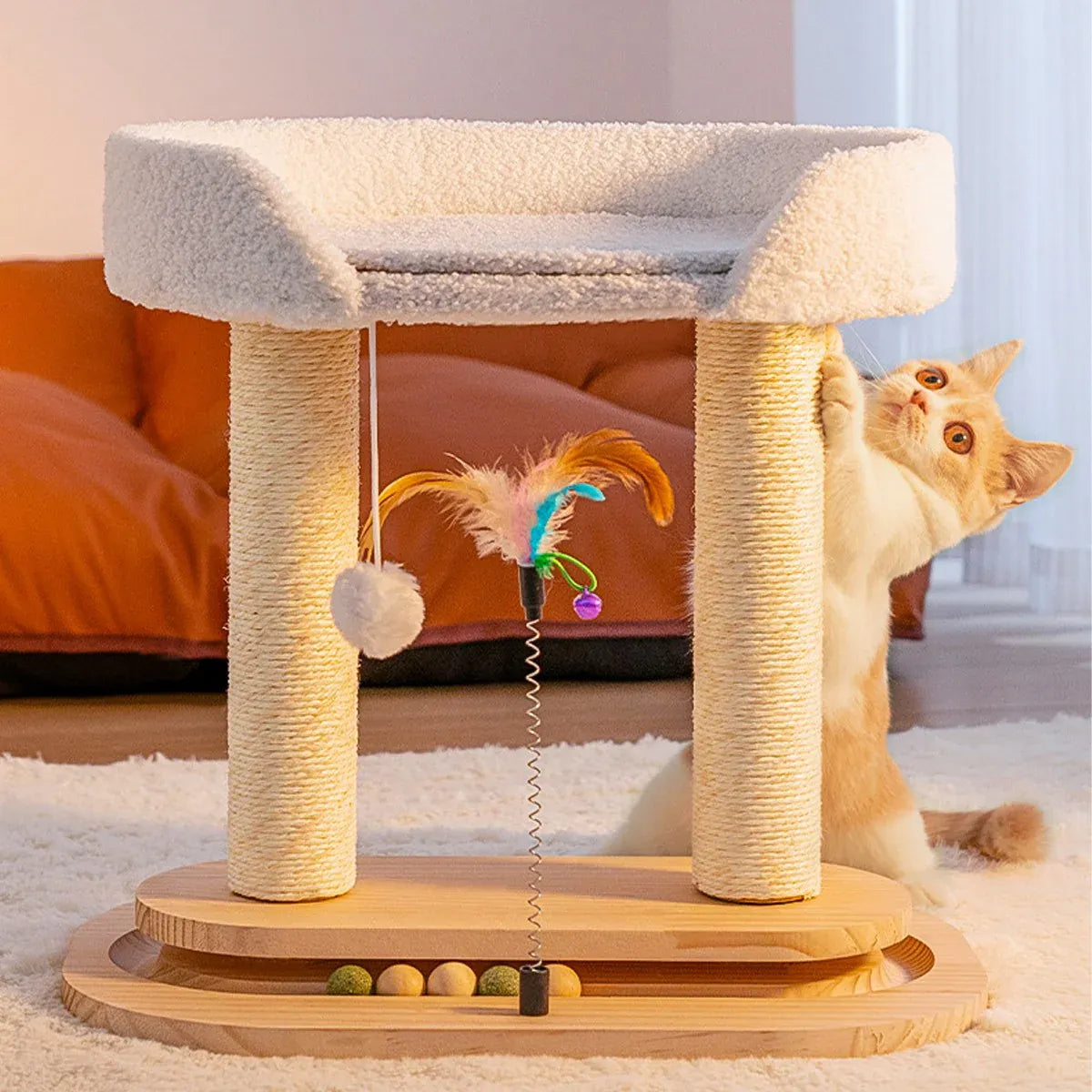 Rotating Cat Tree Cat Condo All in One Scratching Post Sturdy Non Shedding
