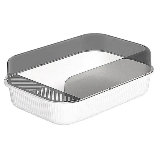 Litter Tray Box with Splash Guard and Wide Opening for Cats Open Top Design - White