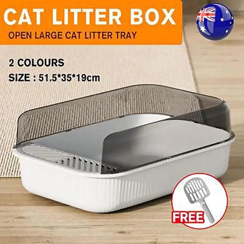 Litter Tray Box with Splash Guard and Wide Opening for Cats Open Top Design - White