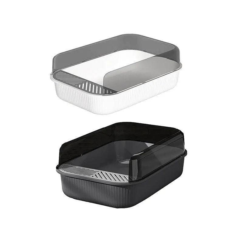Litter Tray Box with Splash Guard and Wide Opening for Cats Open Top Design - White