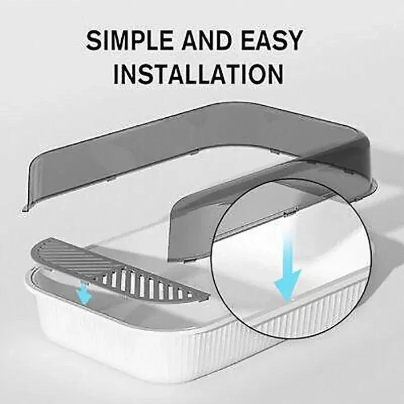 Litter Tray Box with Splash Guard and Wide Opening for Cats Open Top Design - White
