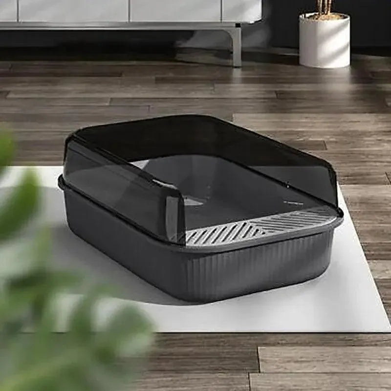 Litter Tray Box with Splash Guard and Wide Opening for Cats Open Top Design - White