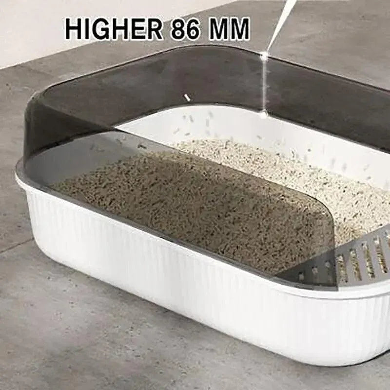 Litter Tray Box with Splash Guard and Wide Opening for Cats Open Top Design - White