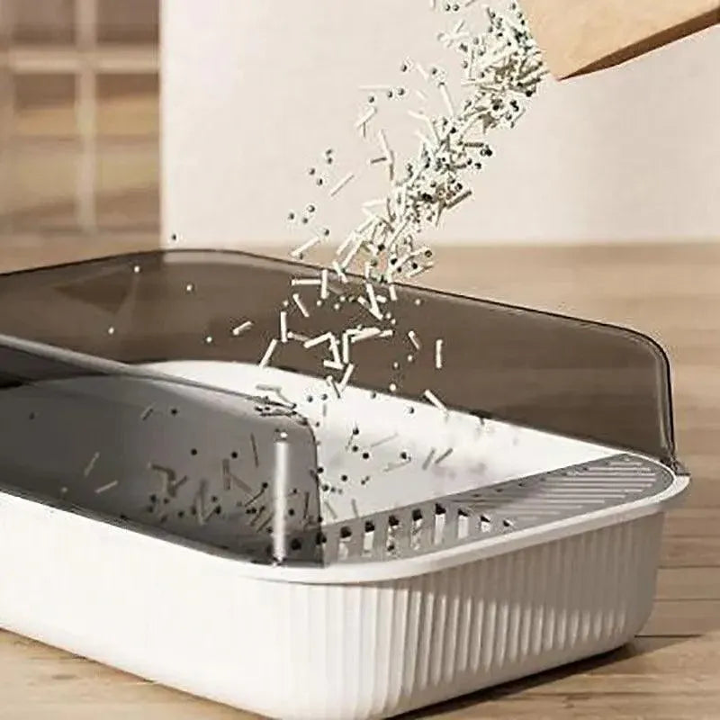 Litter Tray Box with Splash Guard and Wide Opening for Cats Open Top Design - White