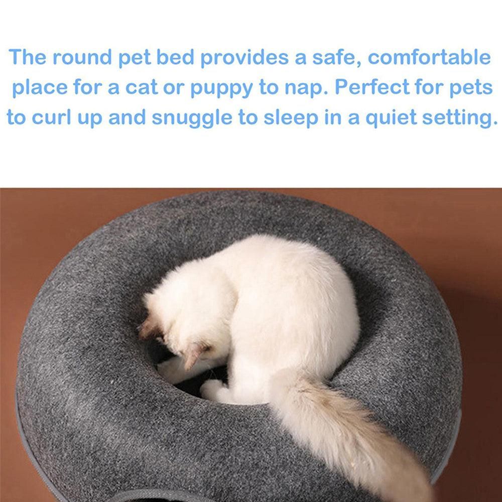 Felt Cat Tunnel Bed Round Donut Cave Nest for Kittens and Small Pets 60x30cm - Dark Grey