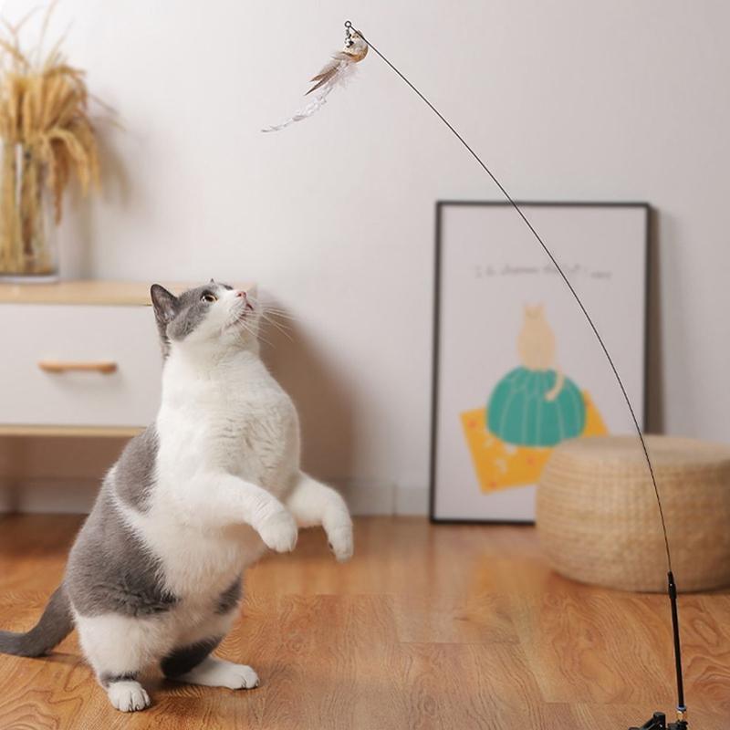 Cat Play Toy Simulation Birds Teaser Wand Interactive Stick with Suction Cup - 2