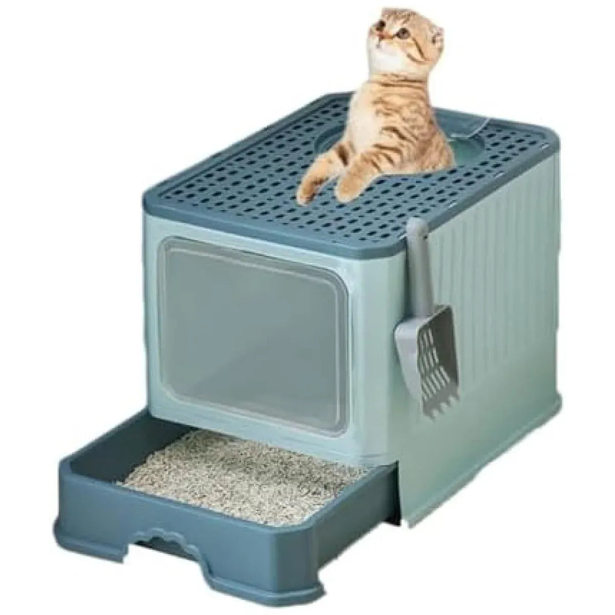 Large Fully Enclosed Cat Litter Box Cat Toilet Pet Litter Tray Odor Control - Green