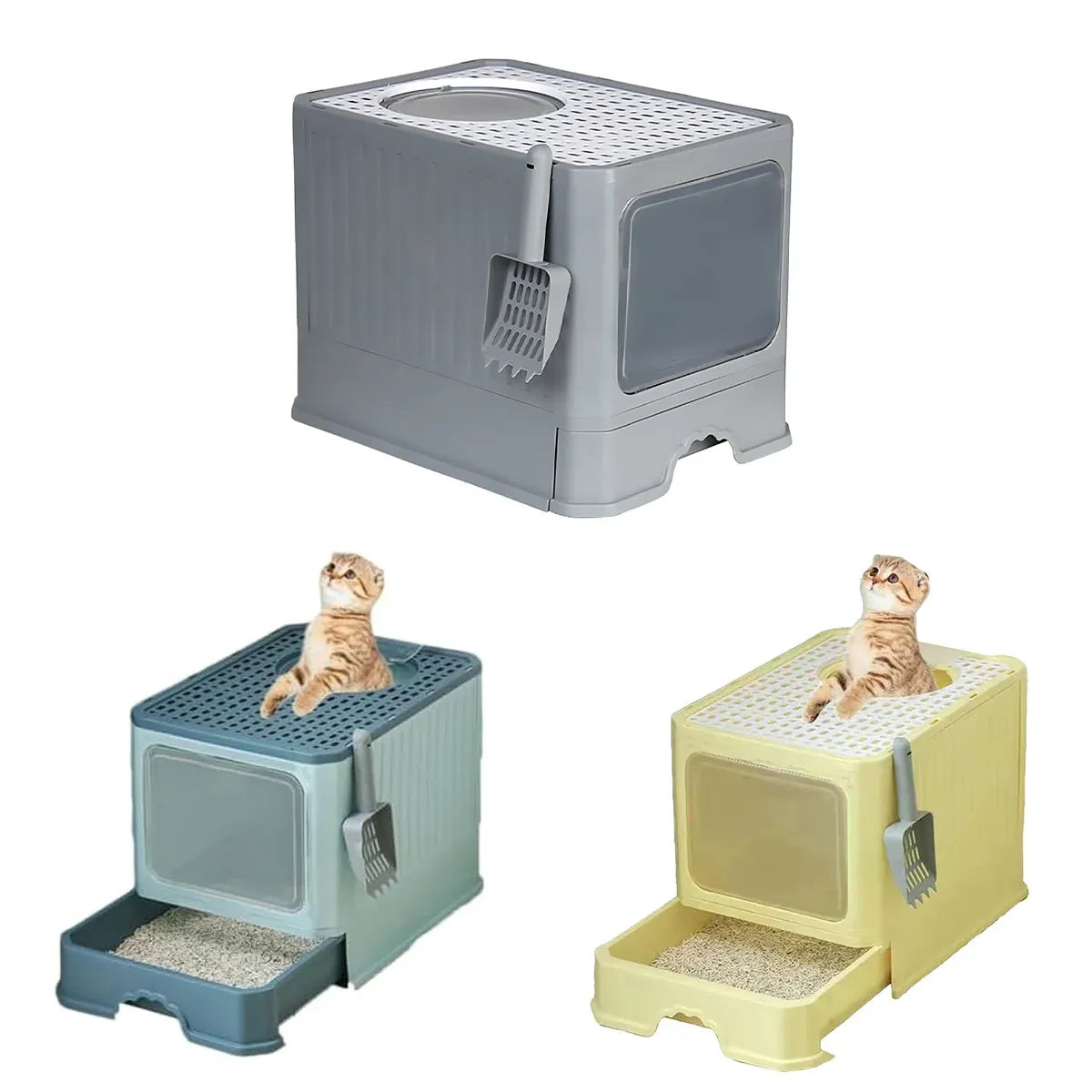 Large Fully Enclosed Cat Litter Box Cat Toilet Pet Litter Tray Odor Control - Green