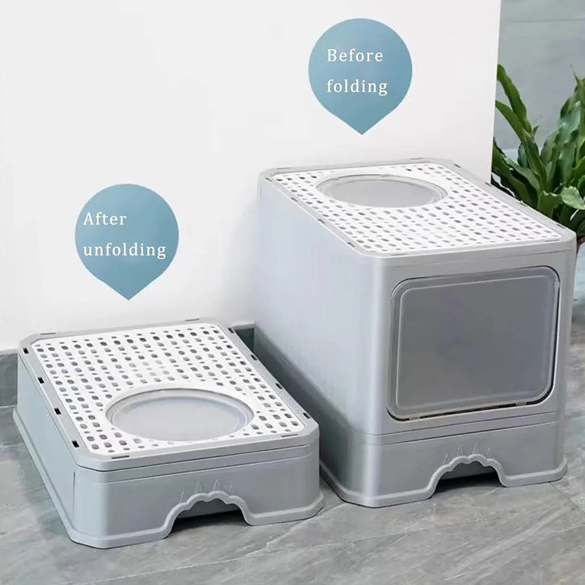 Large Fully Enclosed Cat Litter Box Cat Toilet Pet Litter Tray Odor Control - Green