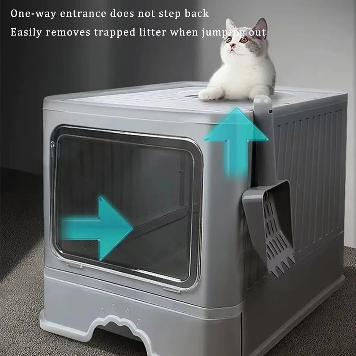 Large Fully Enclosed Cat Litter Box Cat Toilet Pet Litter Tray Odor Control - Green