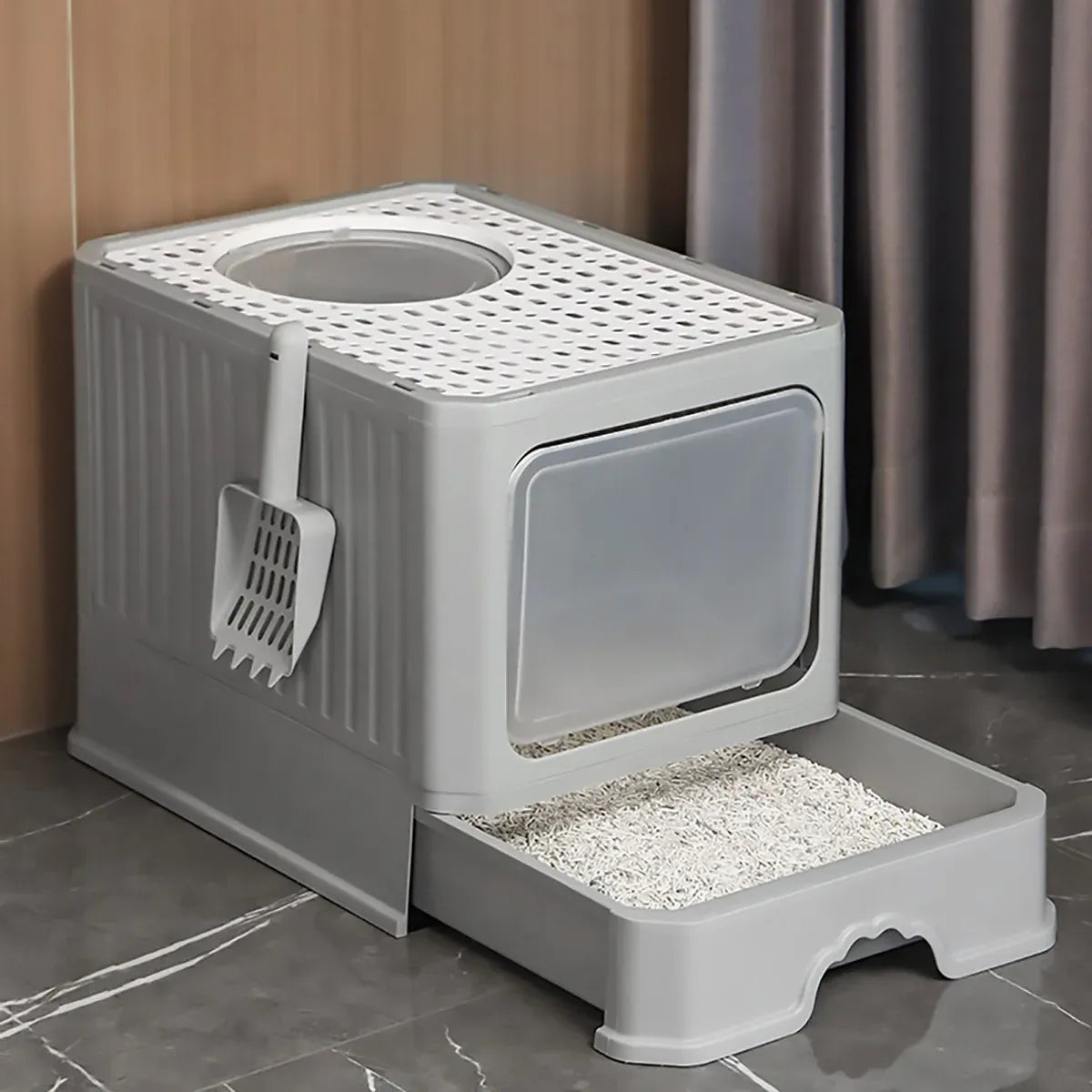 Large Fully Enclosed Cat Litter Box Cat Toilet Pet Litter Tray Odor Control - Green
