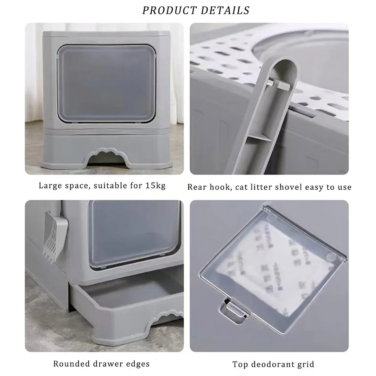 Large Fully Enclosed Cat Litter Box Cat Toilet Pet Litter Tray Odor Control - Grey