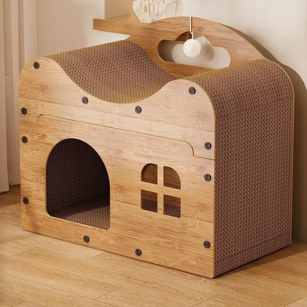 2 in 1 Cat Bed Cat Scratcher Cat House Kitten Sleeping Bed Pet Furniture Cat