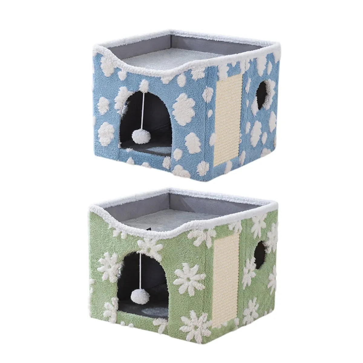 Cat Bed Foldable Double Layer Upper Lower Pet House Sleeping Nest Cushion - Blue