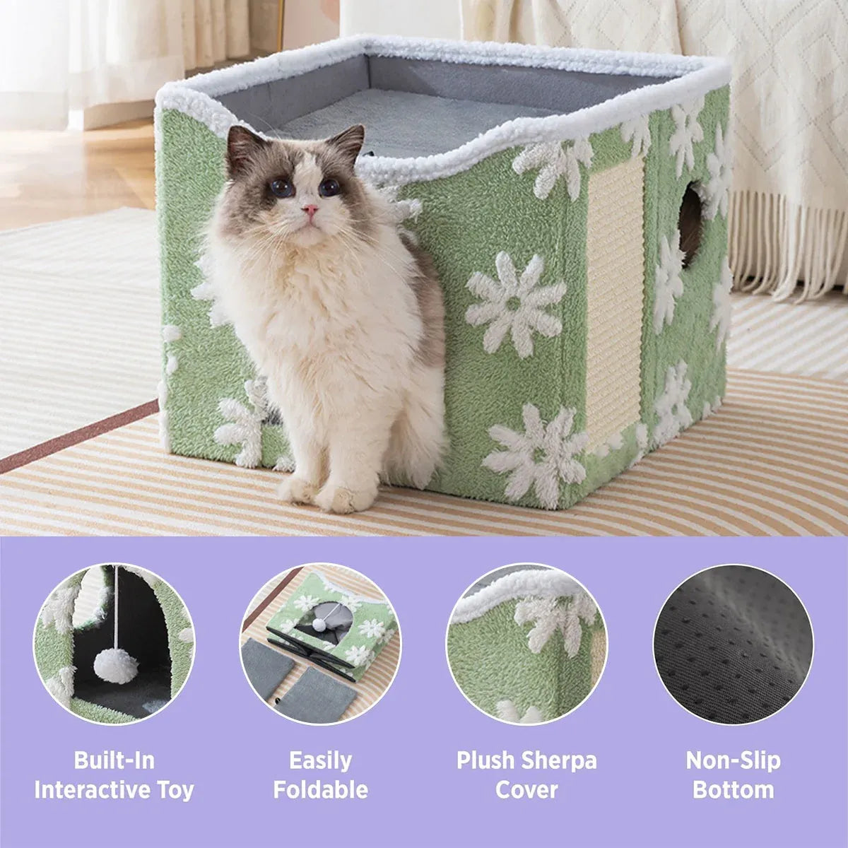 Cat Bed Foldable Double Layer Upper Lower Pet House Sleeping Nest Cushion - Blue