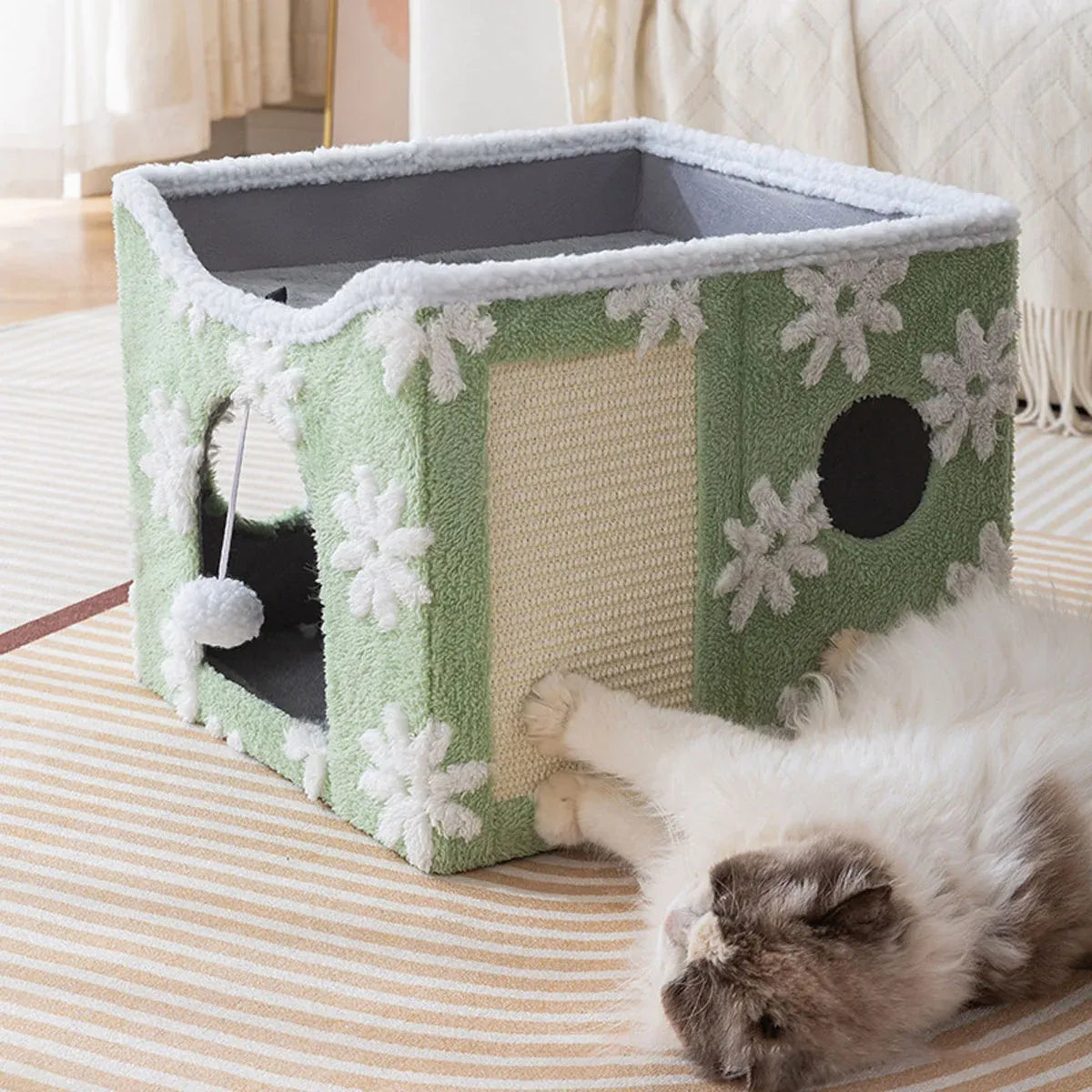 Cat Bed Foldable Double Layer Upper Lower Pet House Sleeping Nest Cushion - Blue