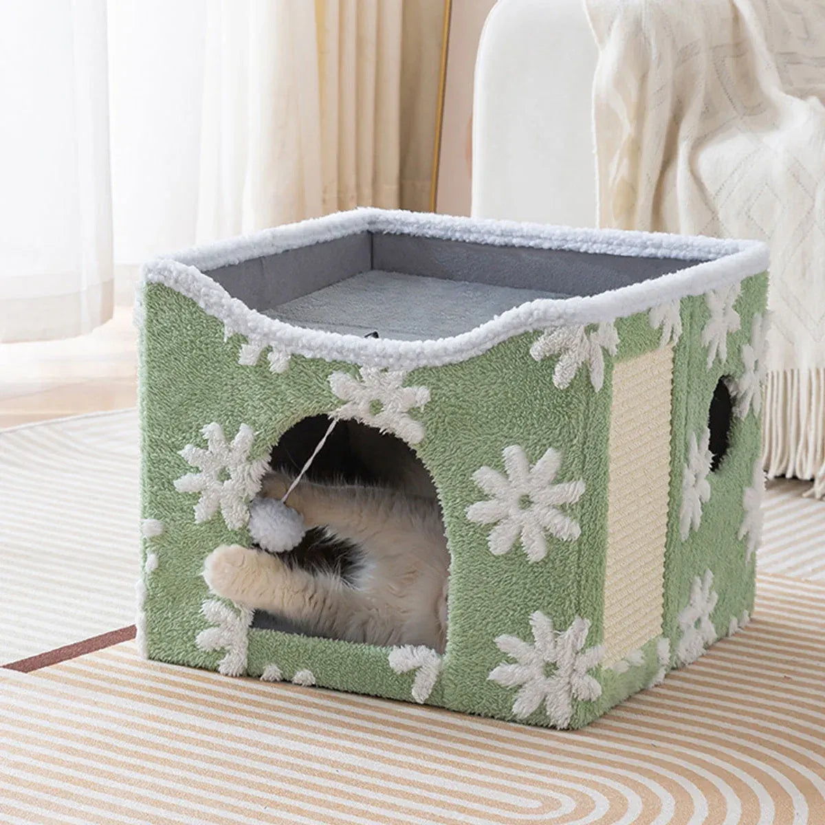 Cat Bed Foldable Double Layer Upper Lower Pet House Sleeping Nest Cushion - Blue