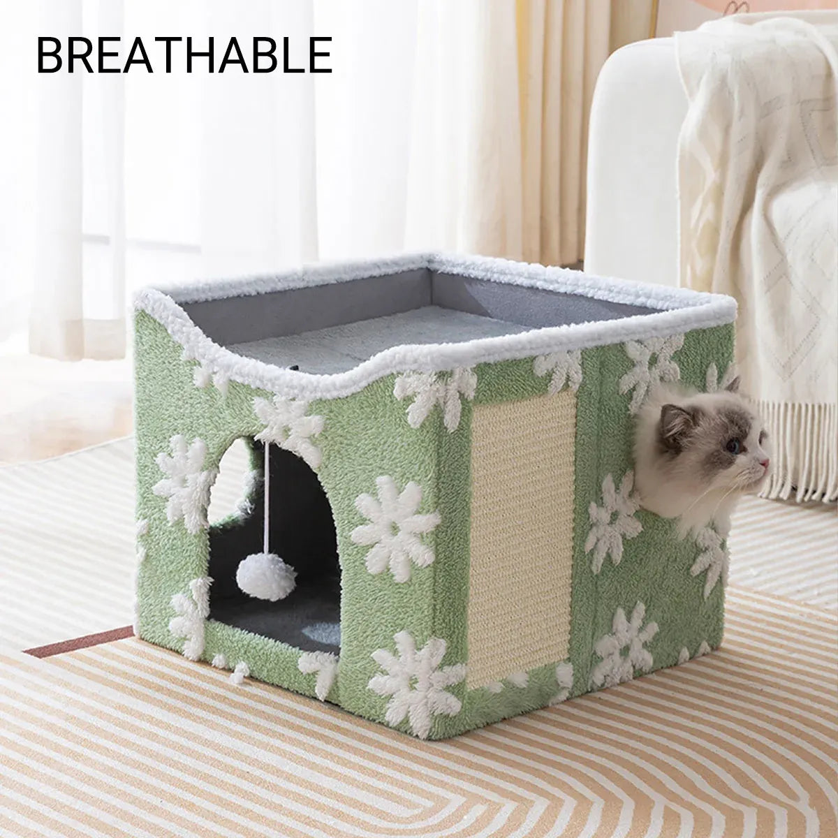 Cat Bed Foldable Double Layer Upper Lower Pet House Sleeping Nest Cushion - Blue