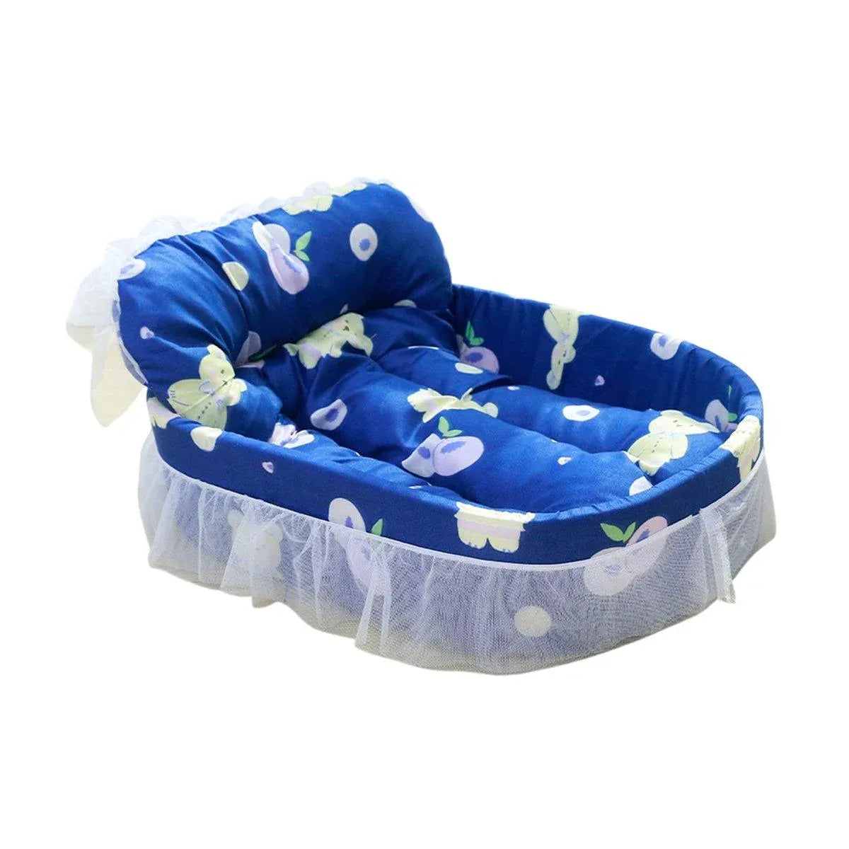 Cat Kennel Universal Cat Sleeping Nest Princess Style Lace Pet Special Kitten Cyber Red Mat - Blue