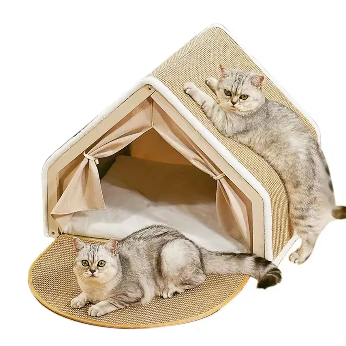 Cat Tent House Semi Enclosed Nest Cat Bed Scratch Board Indoor Kitten Shelter