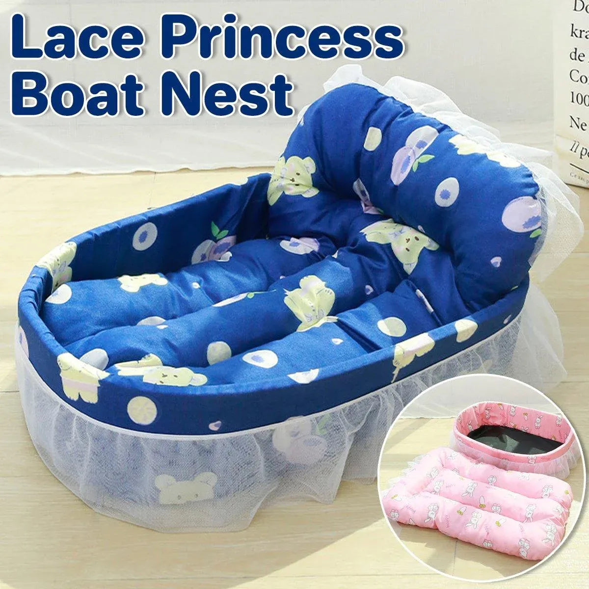 Cat Kennel Universal Cat Sleeping Nest Princess Style Lace Pet Special Kitten Cyber Red Mat - Pink