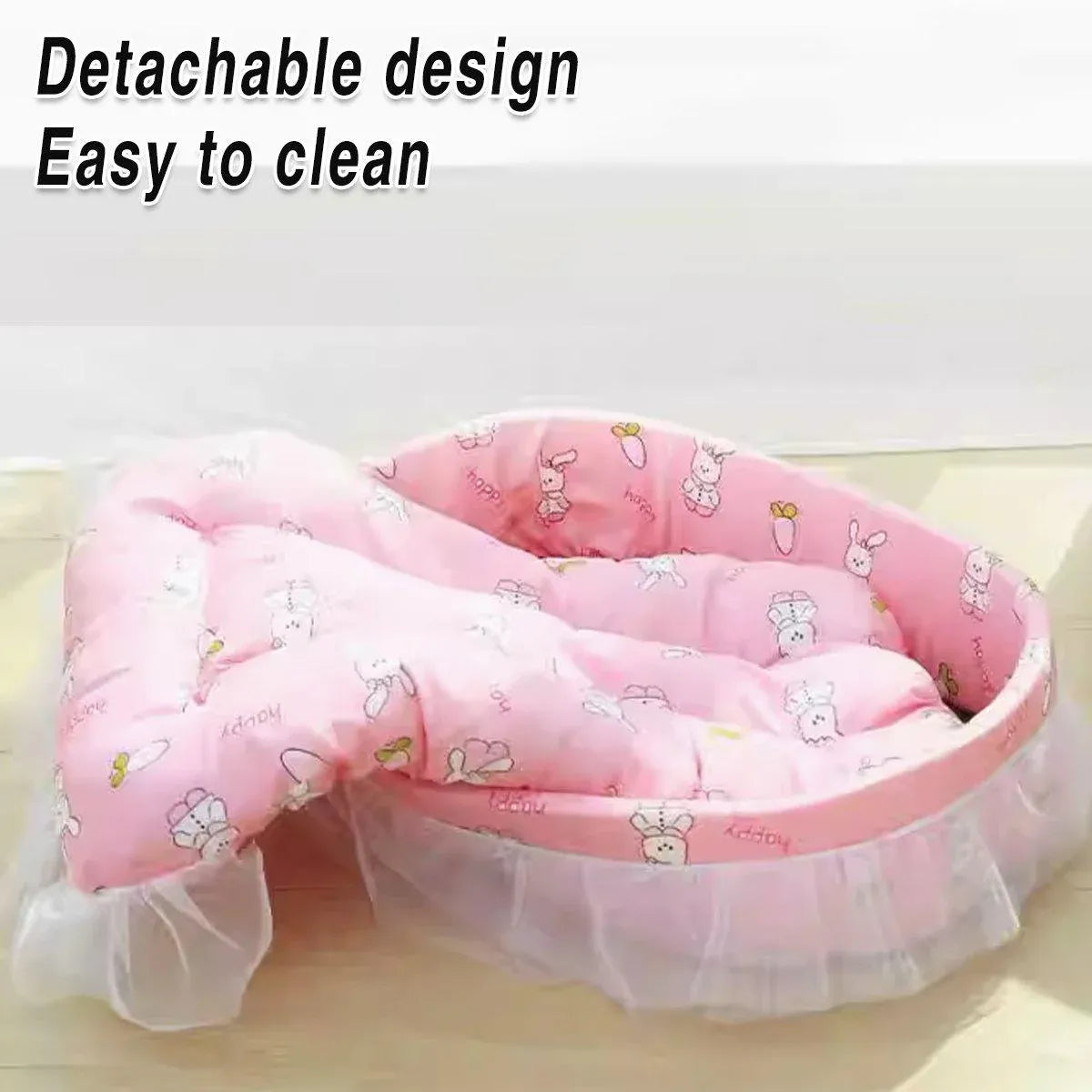 Cat Kennel Universal Cat Sleeping Nest Princess Style Lace Pet Special Kitten Cyber Red Mat - Pink