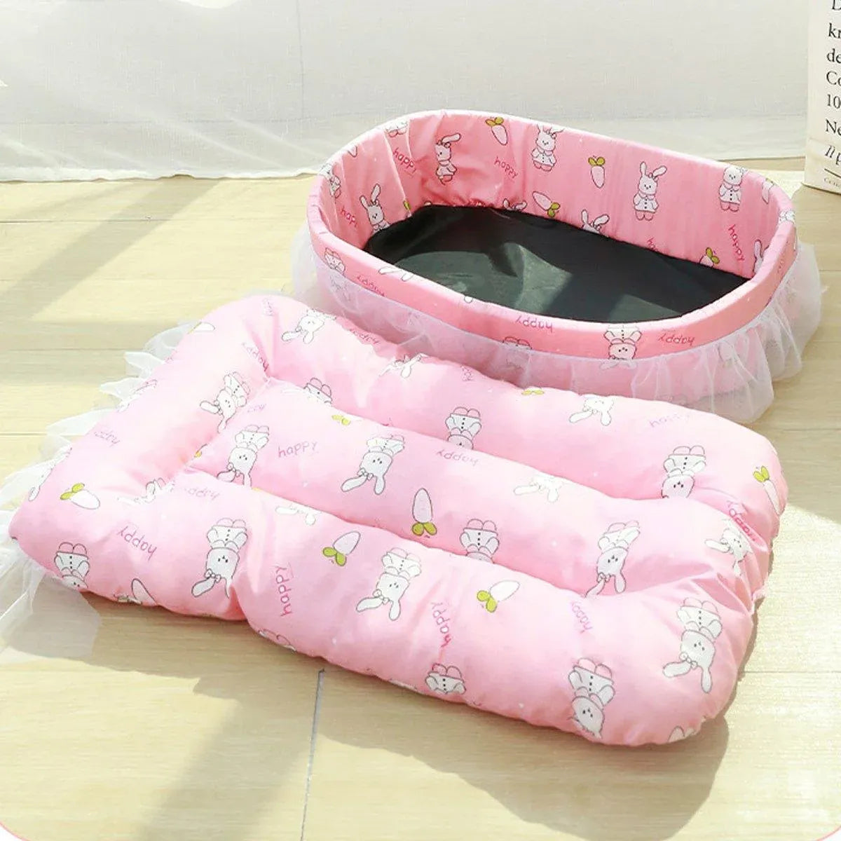 Cat Kennel Universal Cat Sleeping Nest Princess Style Lace Pet Special Kitten Cyber Red Mat - Pink