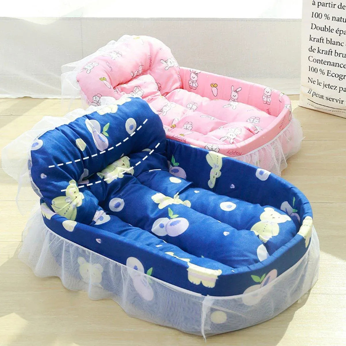Cat Kennel Universal Cat Sleeping Nest Princess Style Lace Pet Special Kitten Cyber Red Mat - Pink