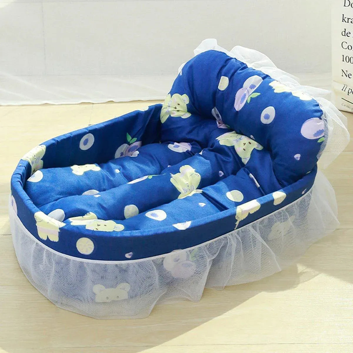 Cat Kennel Universal Cat Sleeping Nest Princess Style Lace Pet Special Kitten Cyber Red Mat - Pink