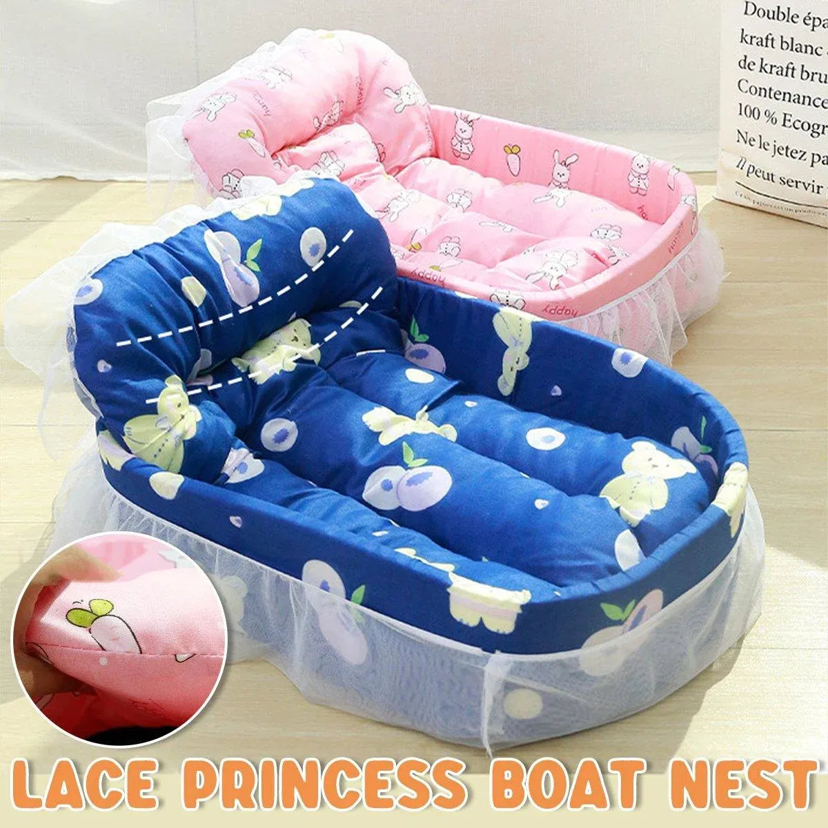 Cat Kennel Universal Cat Sleeping Nest Princess Style Lace Pet Special Kitten Cyber Red Mat - Pink