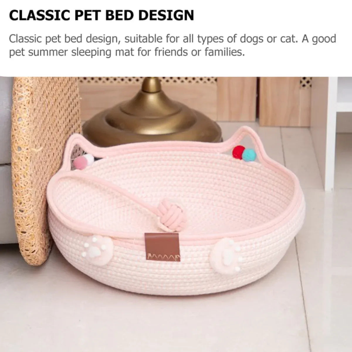 Woven Rattan Cat Bed Nest with Scratching Surface Washable Durable All Season