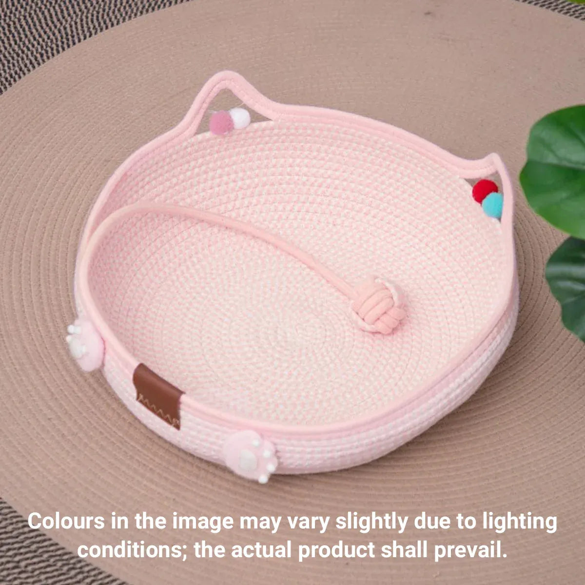 Woven Rattan Cat Bed Nest with Scratching Surface Washable Durable All Season