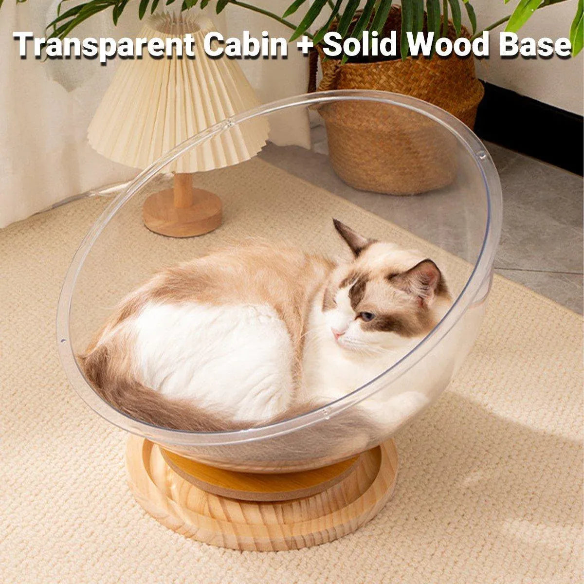 Four Seasons Acrylic Space Capsule Cat Bed Semi-closed Cool Nest Turntable Toy - L