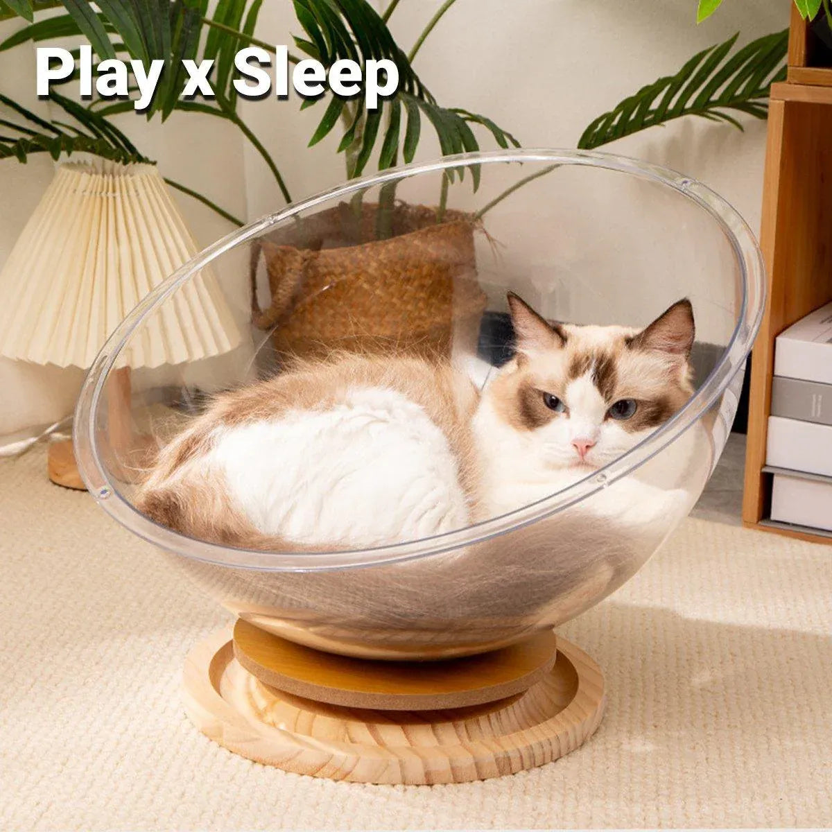 Four Seasons Acrylic Space Capsule Cat Bed Semi-closed Cool Nest Turntable Toy - L