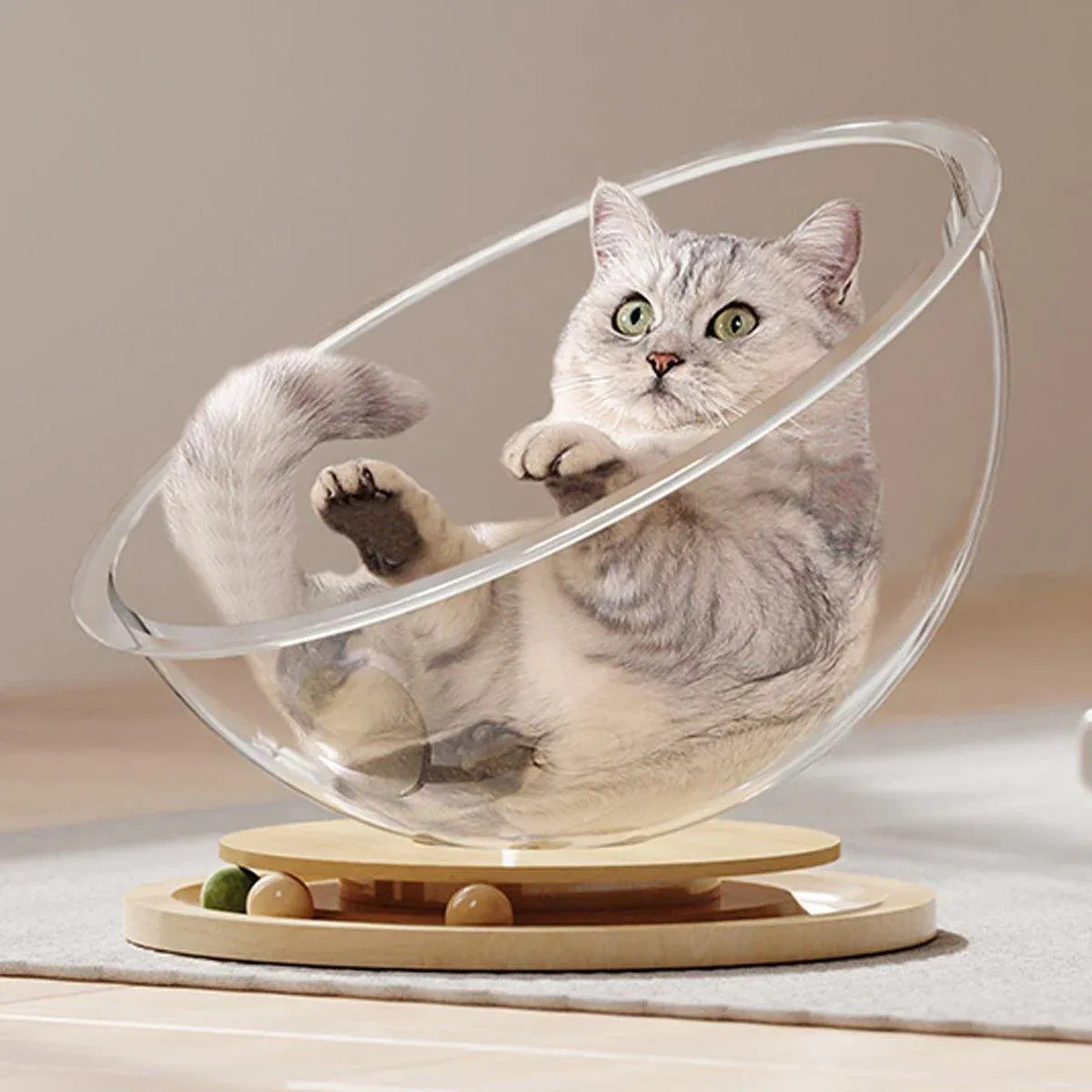Four Seasons Acrylic Space Capsule Cat Bed Semi-closed Cool Nest Turntable Toy - L