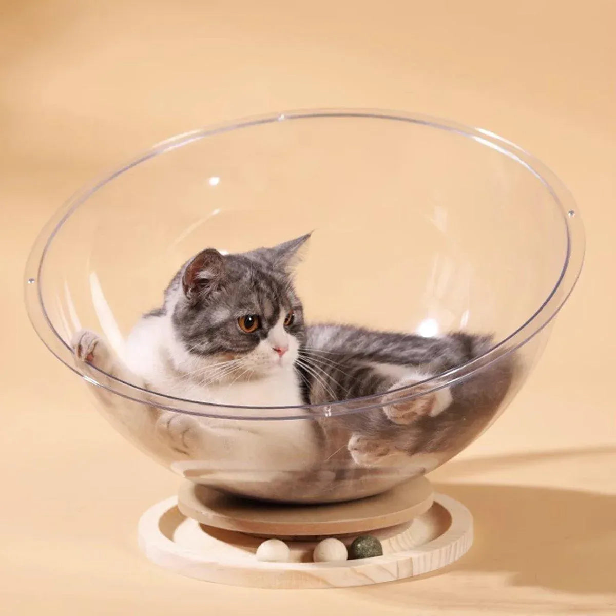 Four Seasons Acrylic Space Capsule Cat Bed Semi-closed Cool Nest Turntable Toy - L