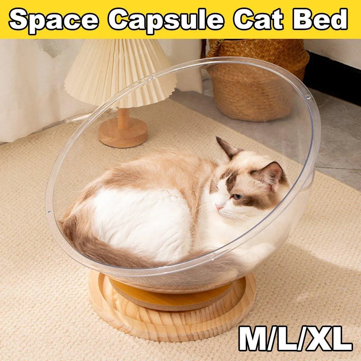 Four Seasons Acrylic Space Capsule Cat Bed Semi-closed Cool Nest Turntable Toy - L