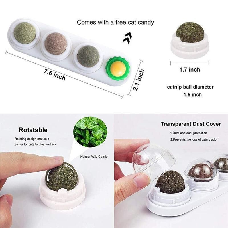Cat Toy Catnip Ball Lick Solid Nutrition Help Digestion Wall Mount Hair Remover - Pink