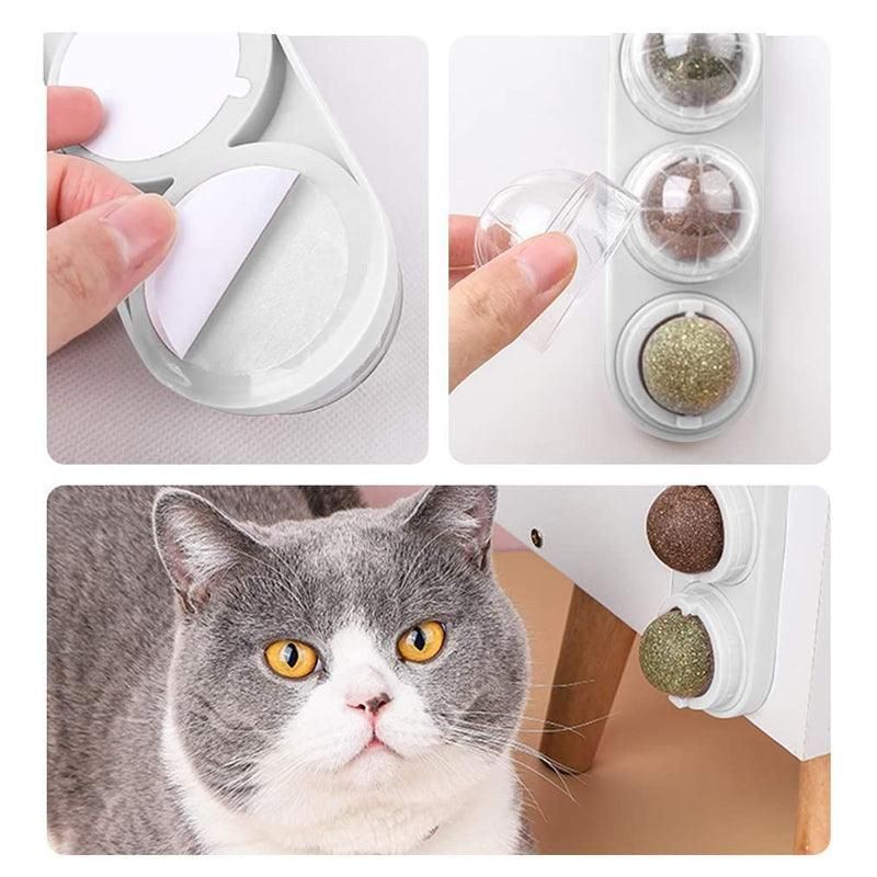 Cat Toy Catnip Ball Lick Solid Nutrition Help Digestion Wall Mount Hair Remover - Pink