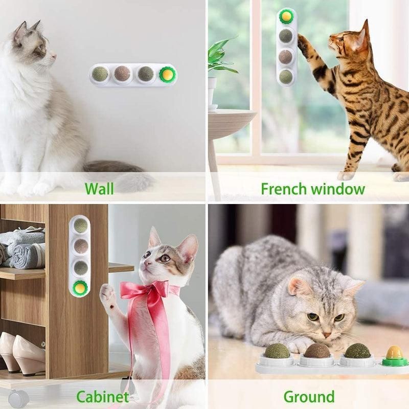 Cat Toy Catnip Ball Lick Solid Nutrition Help Digestion Wall Mount Hair Remover - Pink
