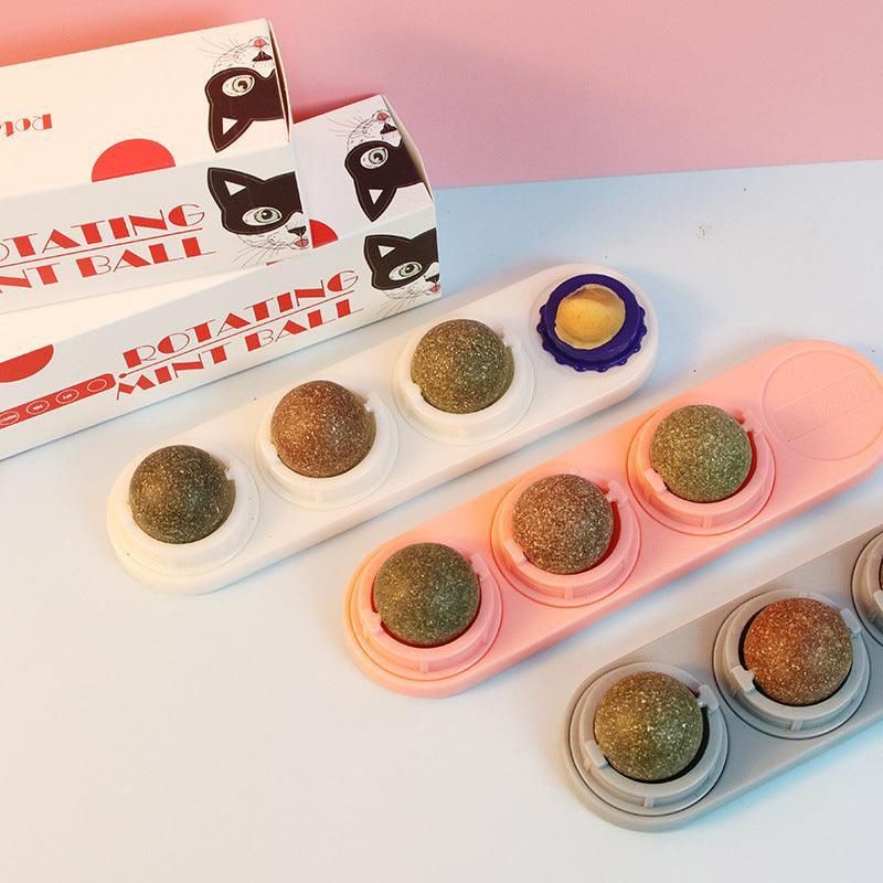 Cat Toy Catnip Ball Lick Solid Nutrition Help Digestion Wall Mount Hair Remover - Pink