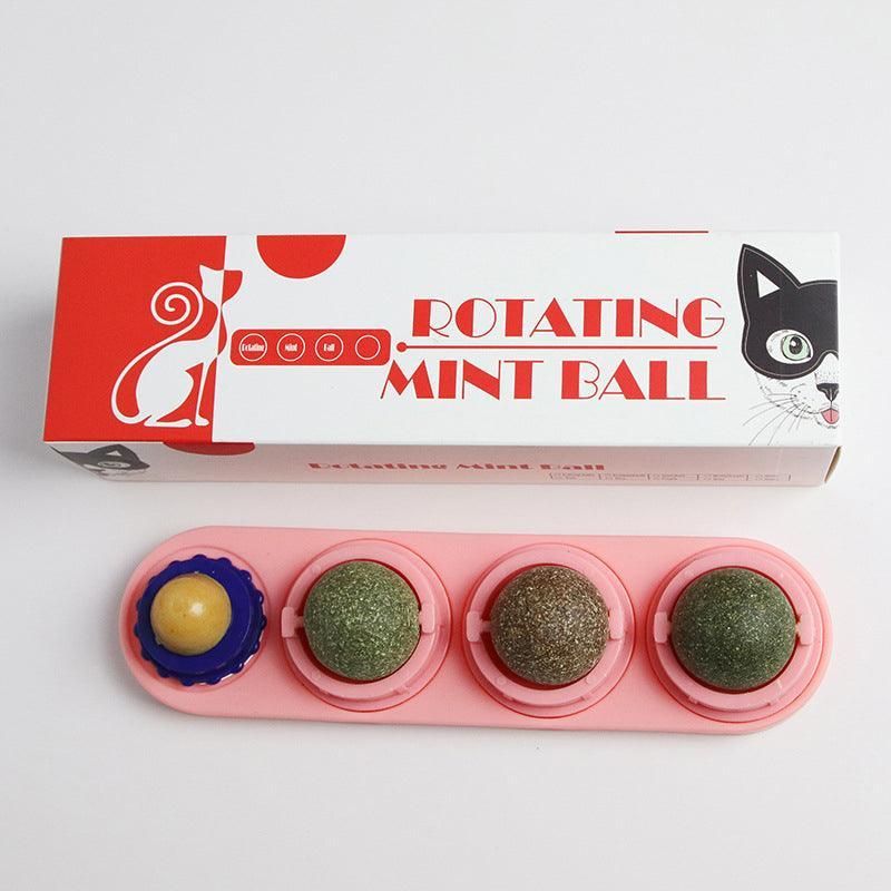 Cat Toy Catnip Ball Lick Solid Nutrition Help Digestion Wall Mount Hair Remover - Pink