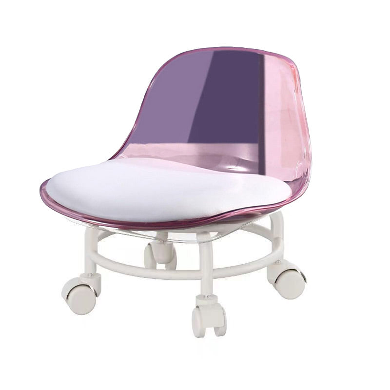 Stool with Universal Wheels Pulley Short Stool with Backrest Comfortable Seat - Grey