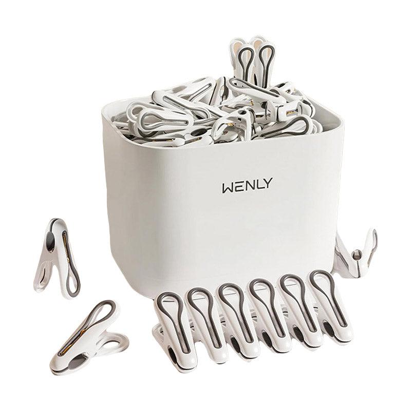24pcs Clothes Pegs with Storage Basket Laundry Sock Clips Non Slip Drying Hanger - Green