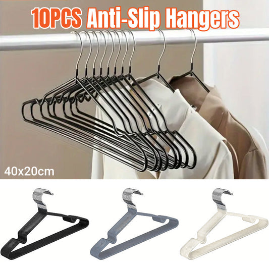 Clothes Hangers 10 Pack Anti Slip Plastic Hanger Clothes Rack Organizer - Black