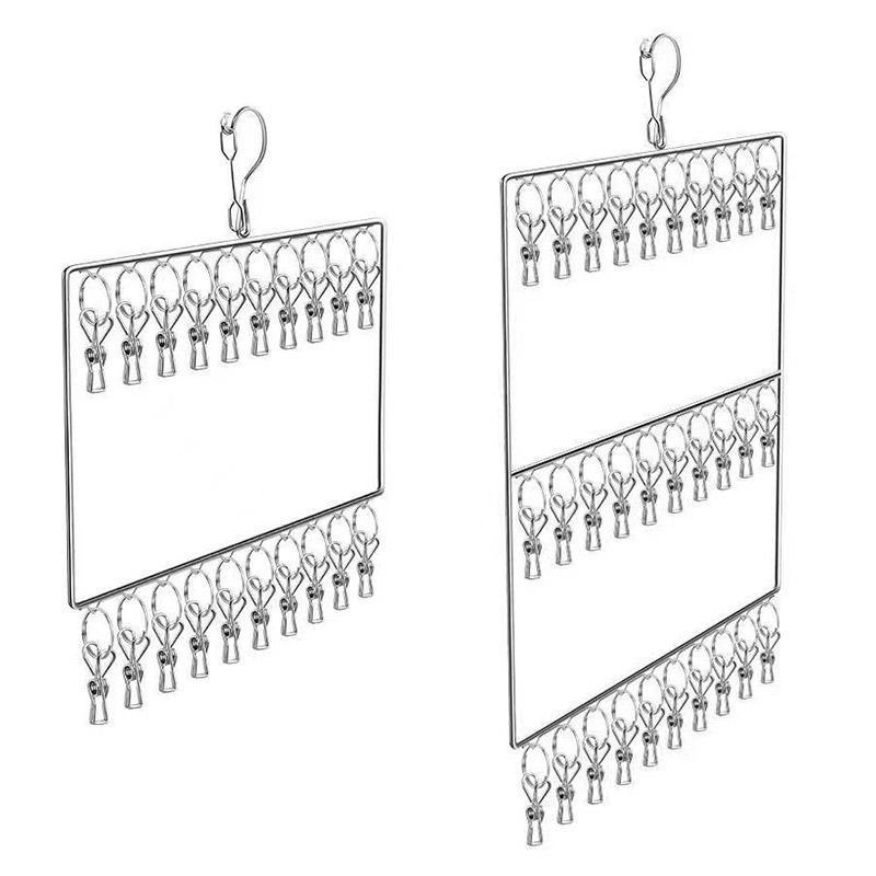 Stainless Steel Drying Rack Multi Function Windproof Underwear Clip Sock Hanger - 3-Tier