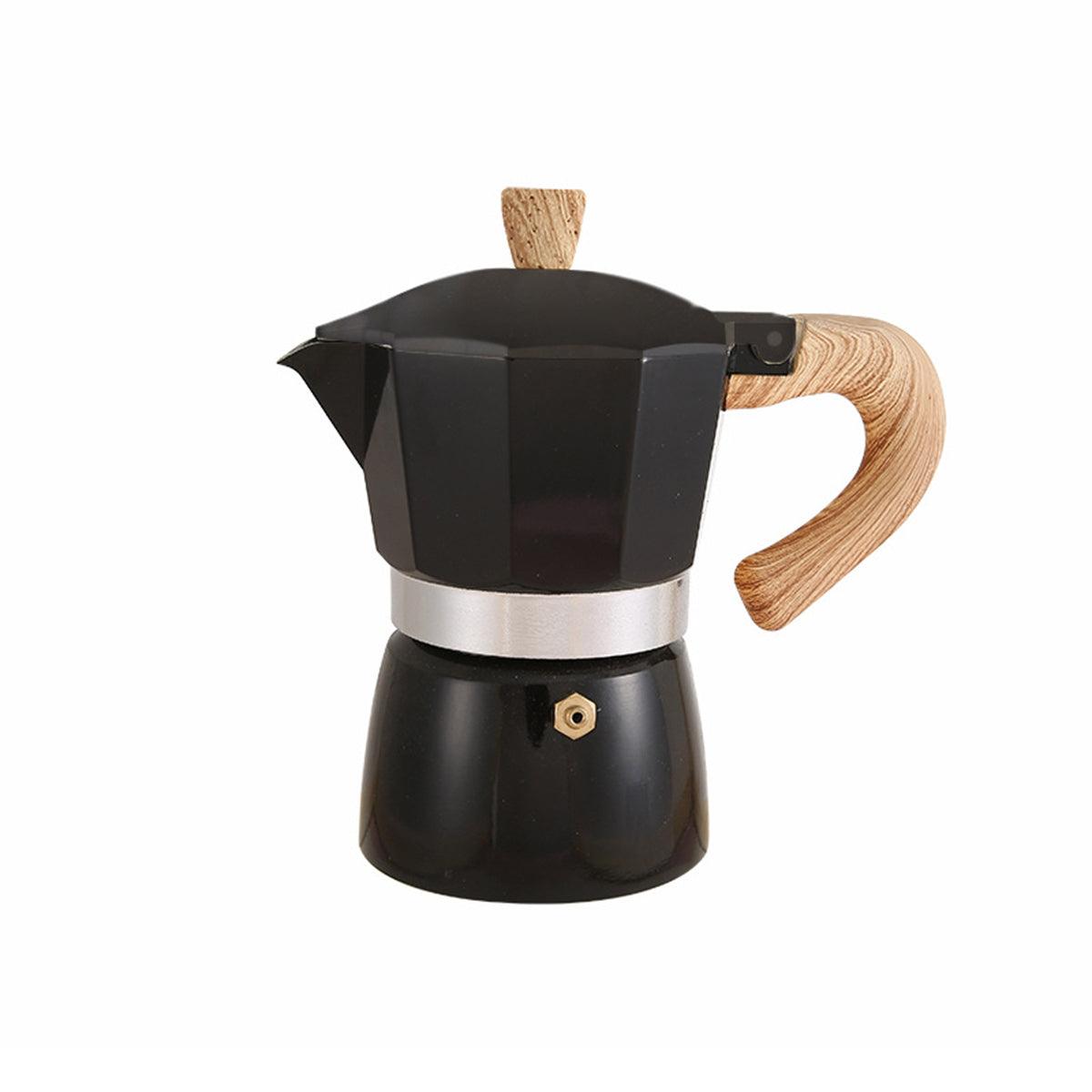 Portable Coffee Maker Wood Grain Handle Outdoor Manual Espresso Machine Camping - Beige-300ml