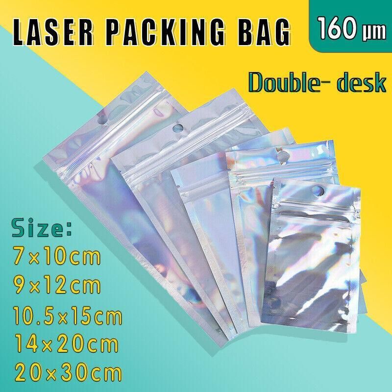 100/200X Iridescent Zip Bags for Food Storage & Holographic Makeup Pouch - 7*10cm 200PCS