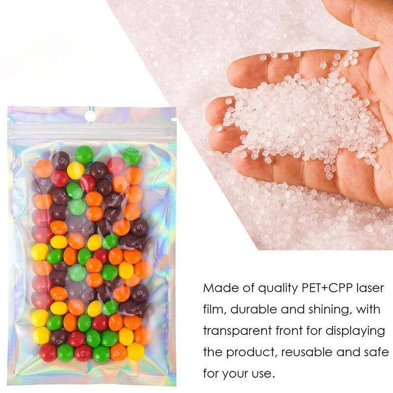 100/200X Iridescent Zip Bags for Food Storage & Holographic Makeup Pouch - 7*10cm 200PCS