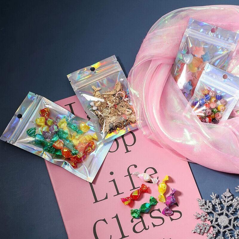 100/200X Iridescent Zip Bags for Food Storage & Holographic Makeup Pouch - 7*10cm 200PCS